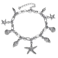 fashion conch shell starfish alloy pendant anklets for women bohemian summer beach silver color chain ankle bracelets jewelry