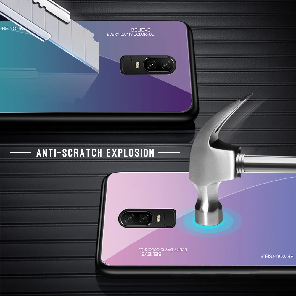 Чехол для Oneplus 6 UYFRATE Тонкий Стеклянный чехол телефона гладкое закаленное стекло