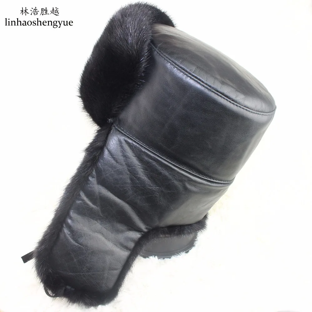 Linhaoshengyue Real Fur Mink Fur Unisex Lei Feng Hat Fashon  Warm Winter Hats  Cap Warm Unisex