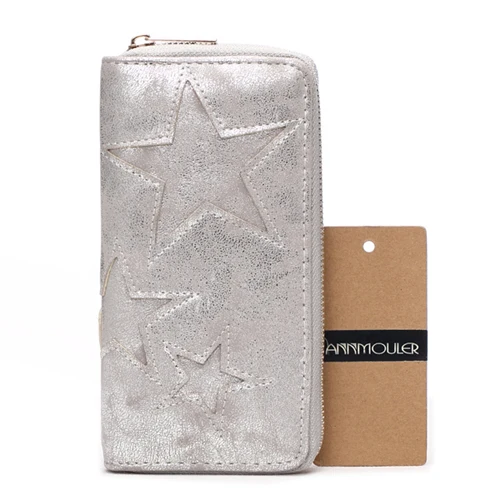 Silver Annmouler, женский кошелек, высокое качество, кошелек для монет, кошельки, длинный размер, на молнии, клатч, звезда, пэчворк, большой, бизнес держатель для карт - Цвет: Silver