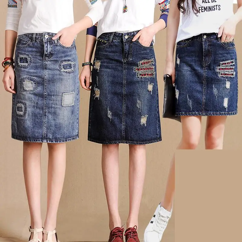 

New Arrival Autumn Summer White Half Denim Skirt Korean Casual Loose Fashion Super Large Slim Girls Long Skirt Size 30-36 38 40