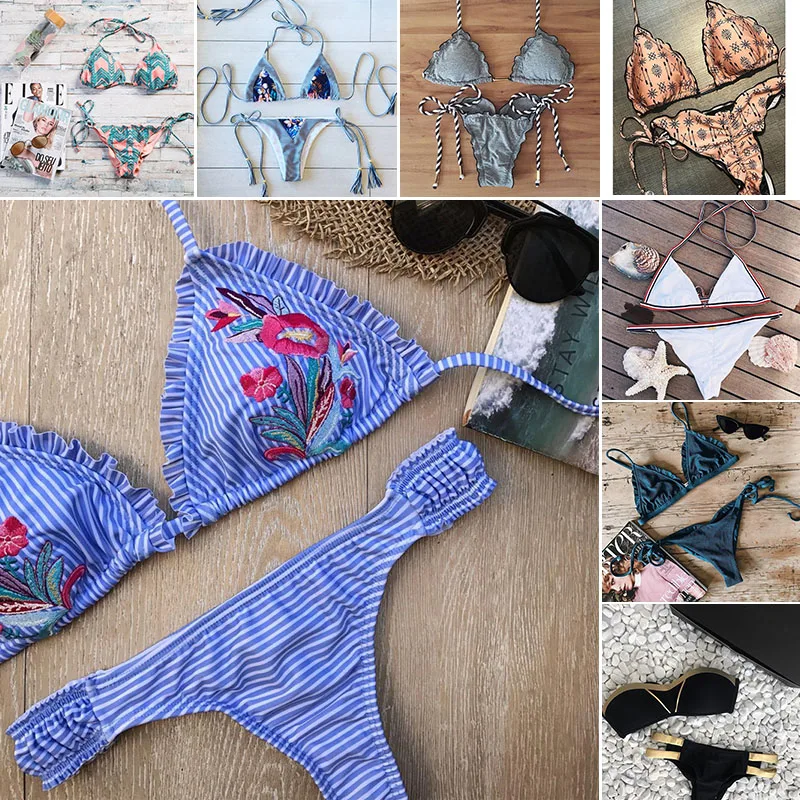Черный лоскутное бикини 2018 женский купальник бандажный сексуальный Maillot De Bain Feme