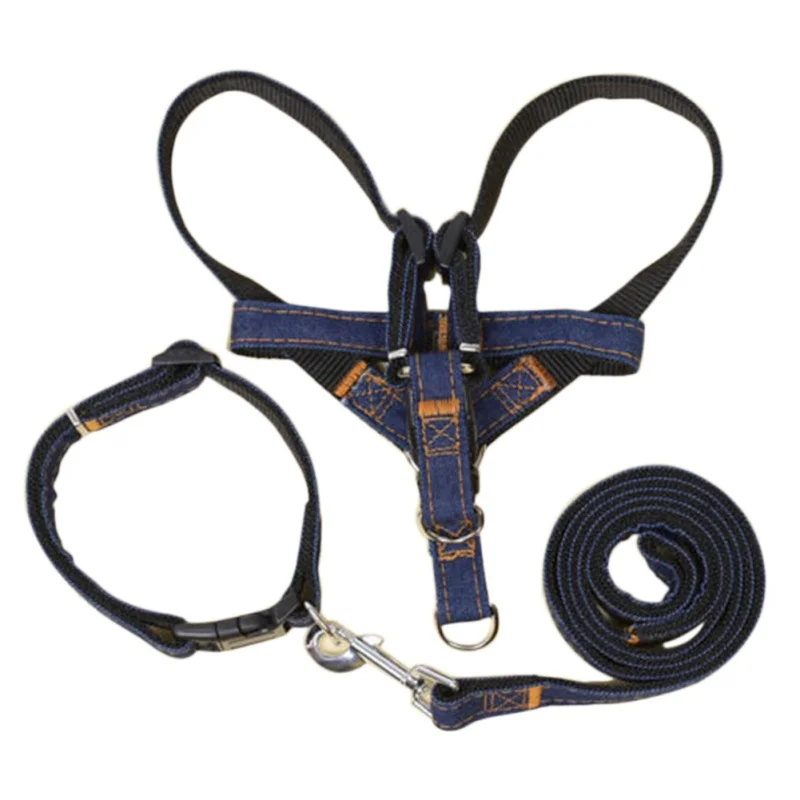 Модный джинсовый и нейлоновый поводок для собак ошейник щенков + комплекты