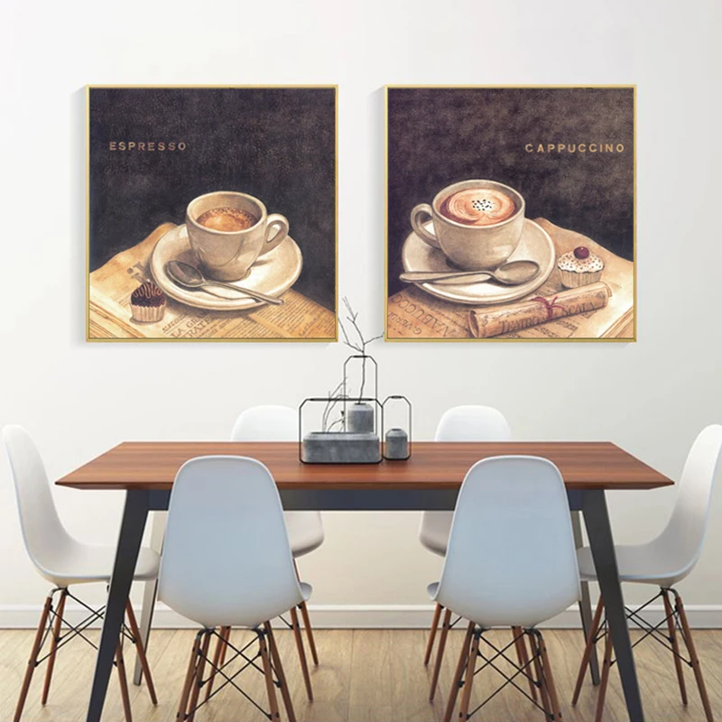 Скандинавские Ретро кофейные чашки Художественная Картина на холсте Кафе