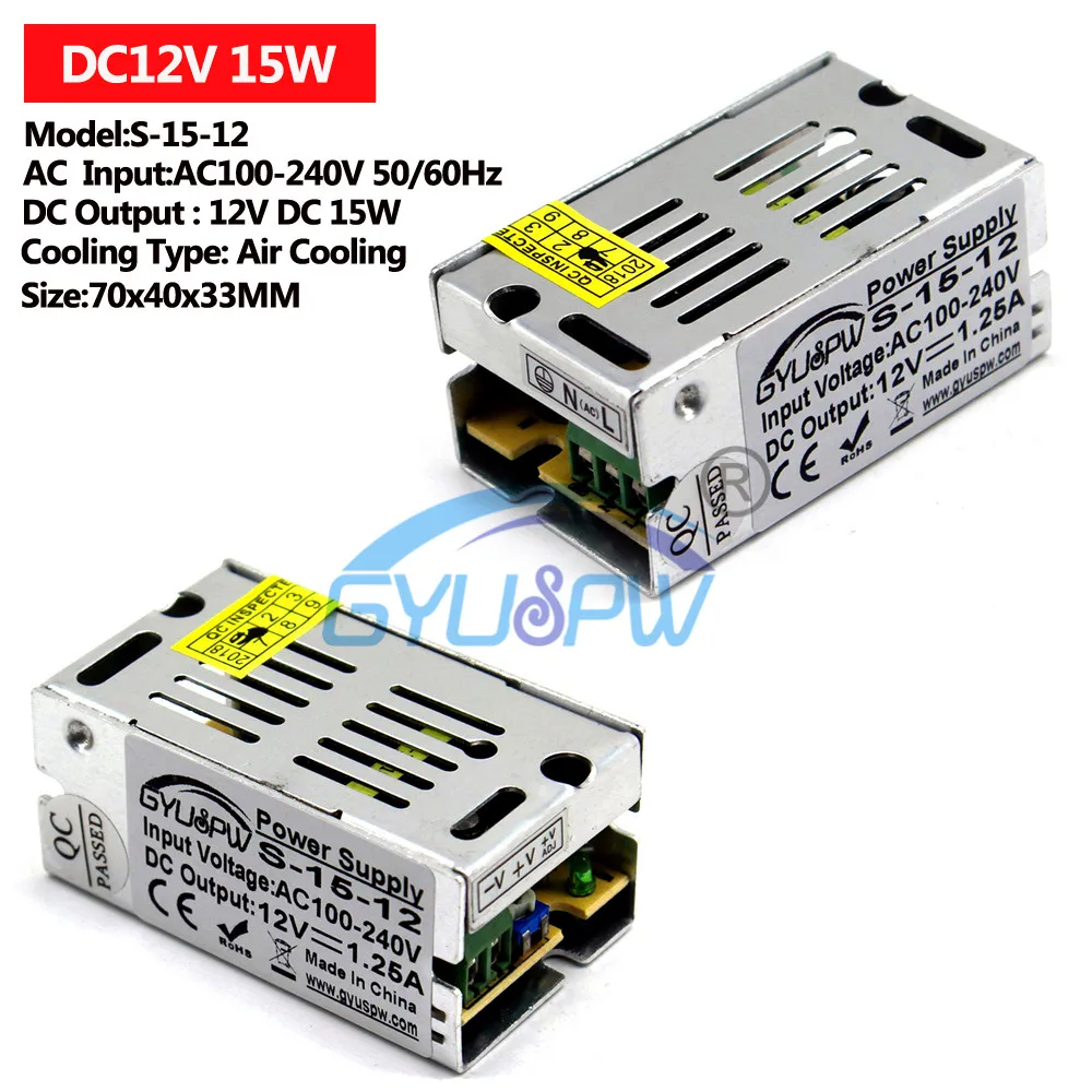 Светодиодный импульсный источник питания DC12V DC24V 15 Вт 24 Вт 36 Вт 48 Вт 60 Вт 72 Вт 100 Вт 120 Вт источник питания трансформатор переменного тока в постоянный ток 12 в 24 В SMPS