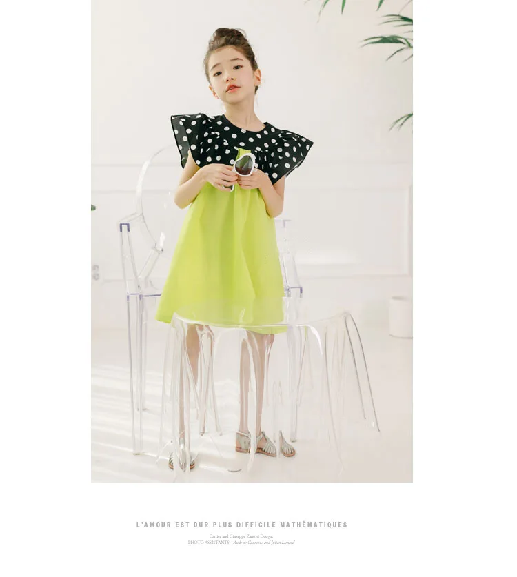 Брендовое платье для девочек Лето г., корейское детское хлопковое платье для девочек, платье принцессы в горошек для маленьких девочек Детский сарафан с большим воротником#5084