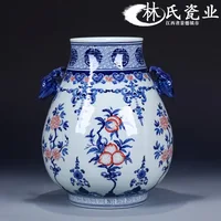 Jingdezhen Ceramic Chinese Ancient Blue and White Deer Head, Double Ears, Fukuoka, Large Flower Vase, Flower Arrangement