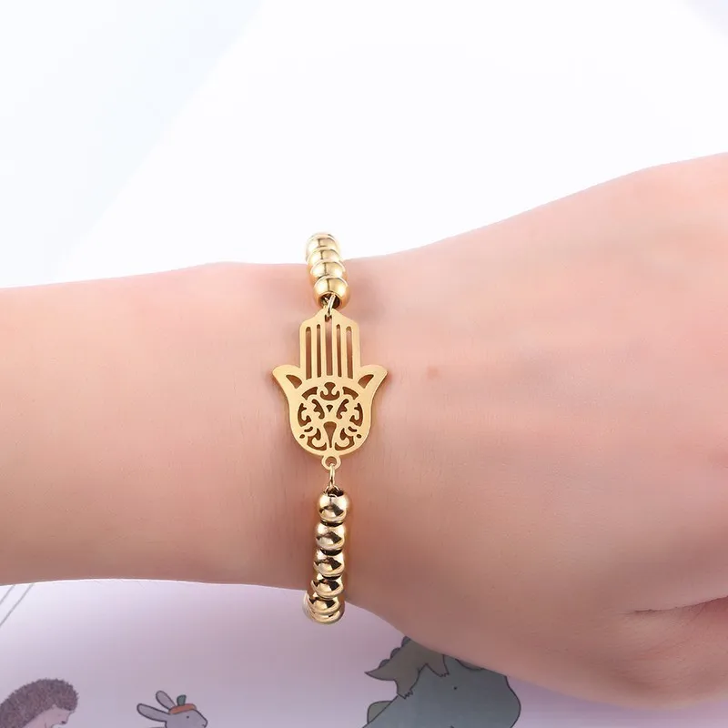 Новое поступление от RIR золотой круглый браслет из нержавеющей стали Hamsa Fatima с