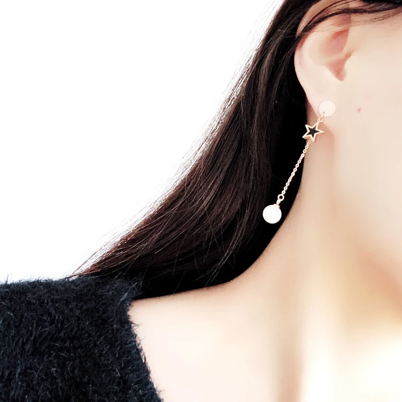 Серьги гвоздики YUN RUO из титановой стали женские стильные украшения с черной