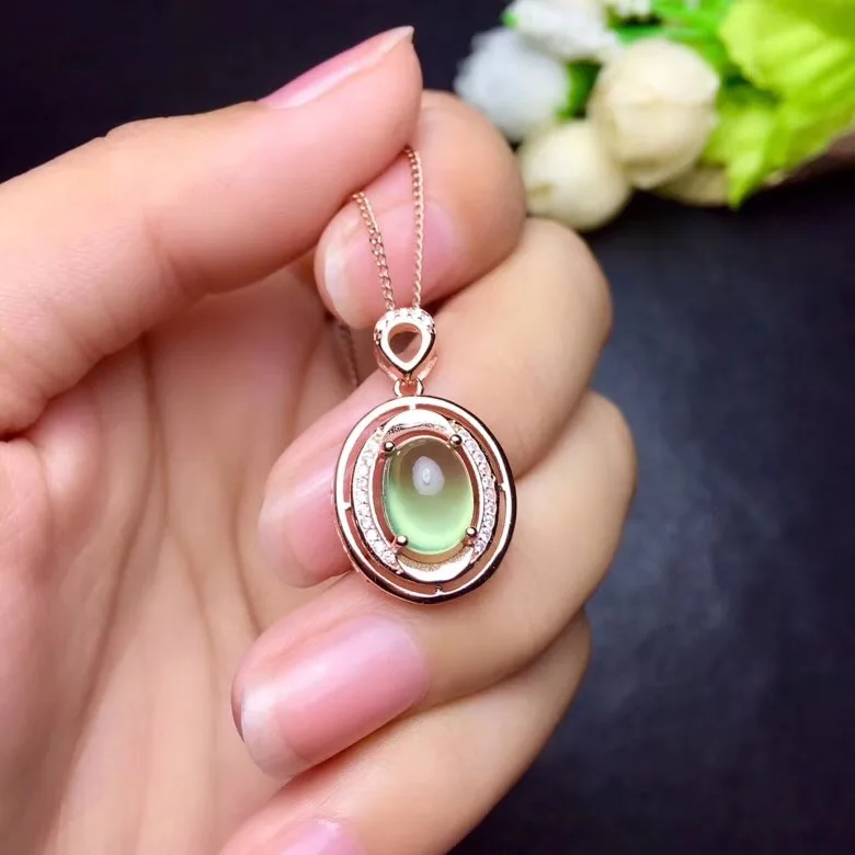 

classic grape color prehnite pendant for necklace women silver jewelry soft light natural gem party anniversary birthday gift