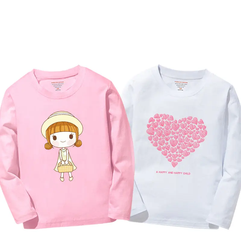 Pink White12 2 шт./упак. детская одежда для девочек, хлопковая футболка с длинным рукавом для детей, одежда для малышей с героями мультфильмов; мягкие свитшоты футболки 6 10 15Yrs - Цвет: Pink White12