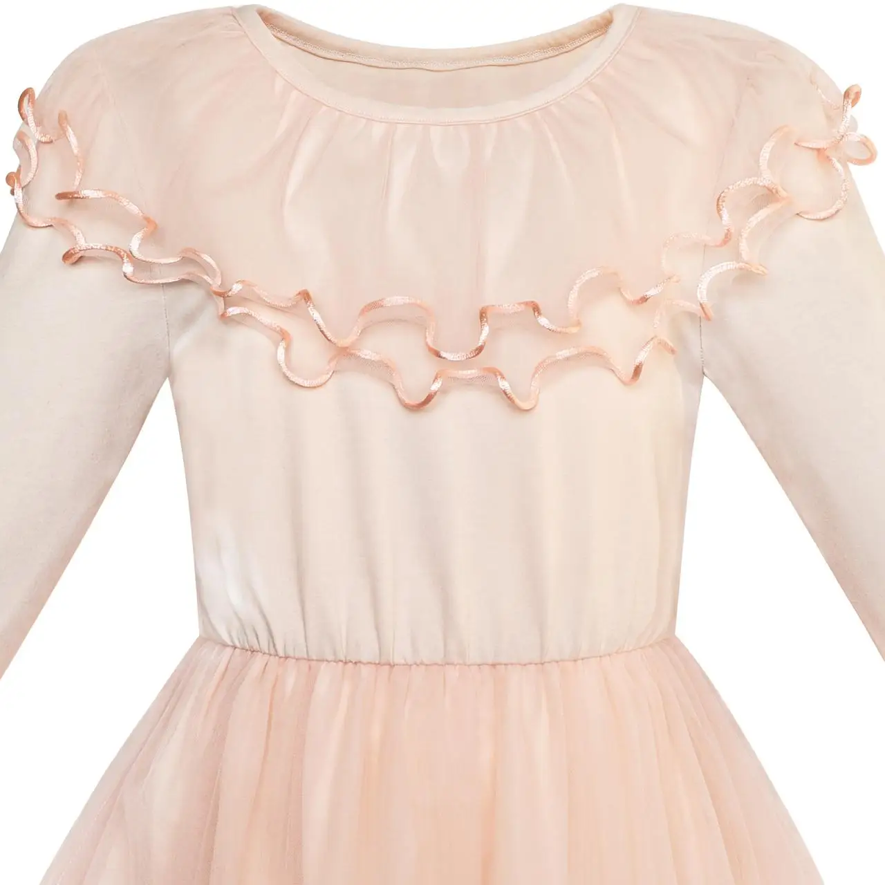 Sunny Fashion платья для девочек новогодние костюмы Длинный рукав Кружево рябить Воротник На танцах Платье