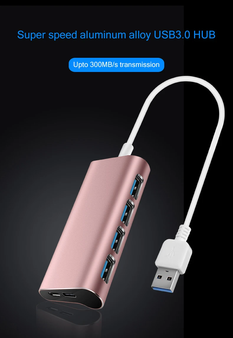 4-портовый Алюминий сплава USB 3,0 концентратор 5 Гбит/с супер Скорость 0,6 м/1 м usb-хаб Тип-C Micro Зарядка через usb разветвитель для настольного компьютера ноутбука
