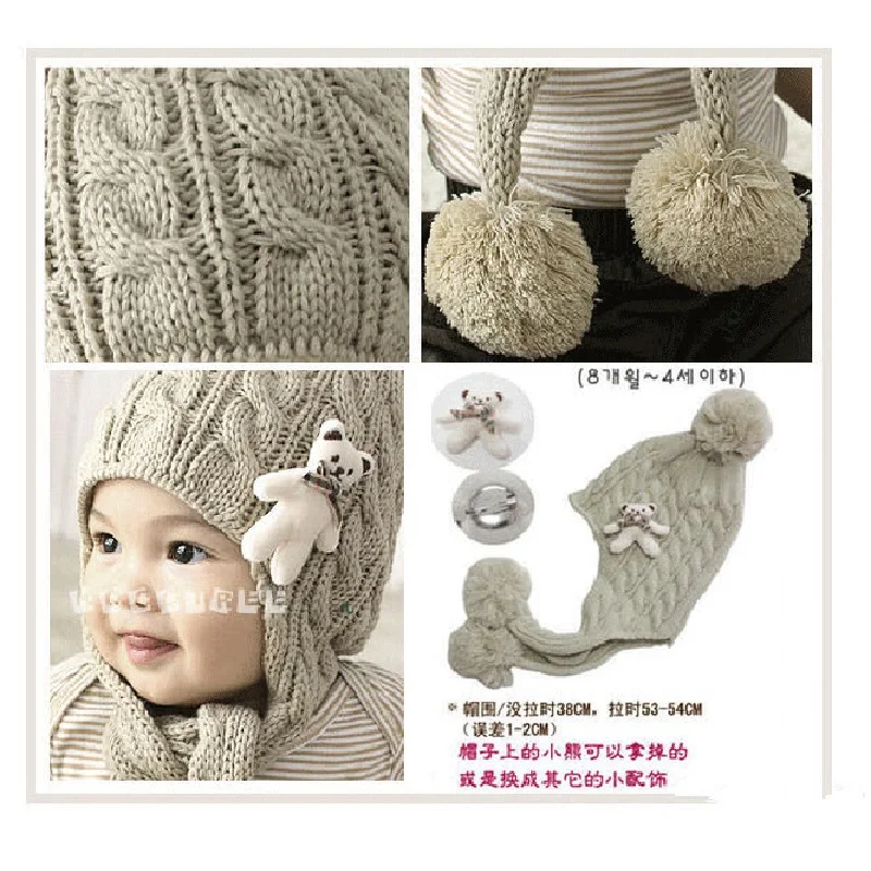 Вязаная детская шапка Bear wool головной убор для маленьких мальчиков облегающая