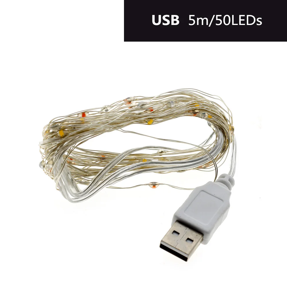 USB 50LEDs 10 м USB светодиодный светильник-гирлянда, красочный водонепроницаемый светодиодный шнур из медной проволоки, праздничный Сказочный светильник s для рождественской вечеринки, свадебного украшения - Испускаемый цвет: USB 50LEDs