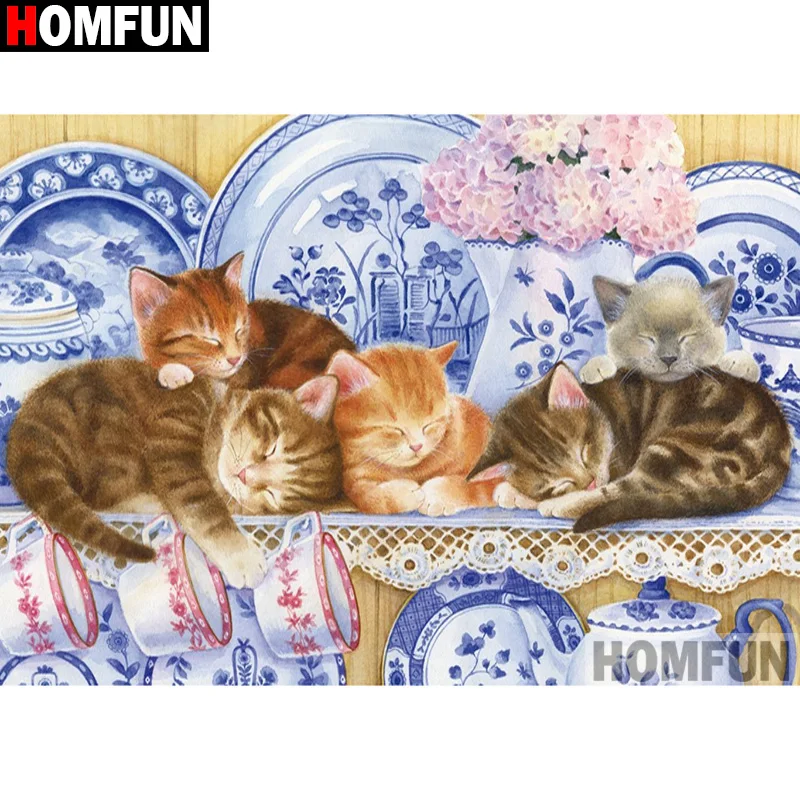 HOMFUN полный квадрат/круглая дрель 5D DIY Алмазная картина &quotживопись маслом Кот&quot