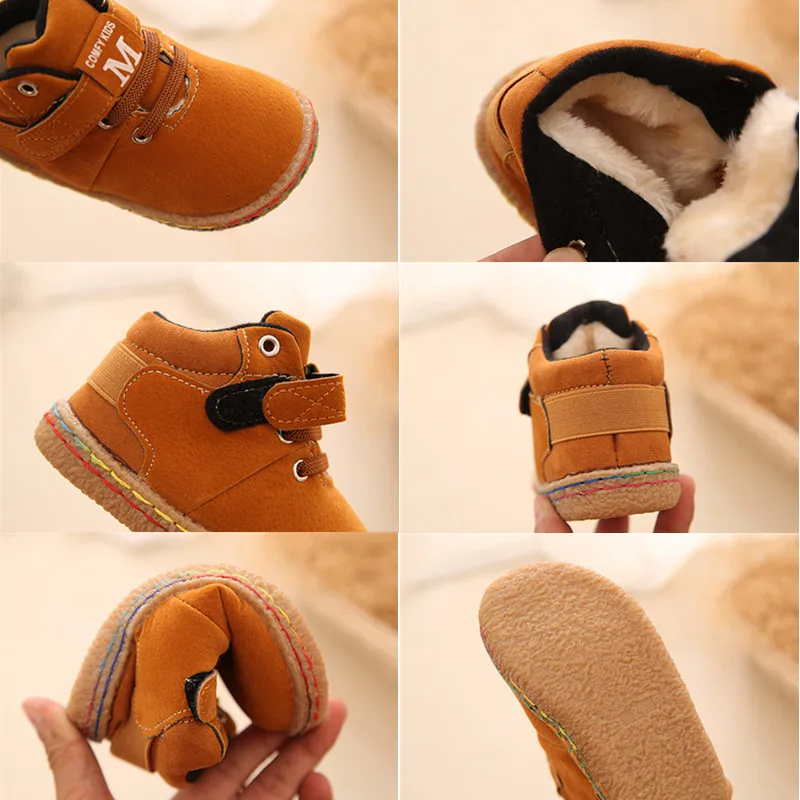 Удобные детские зимние теплые ботинки обувь для малышей модные плюшевые