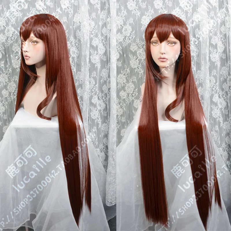 Парик для косплея макизе курису длинный прямой коричневый термостойкий с