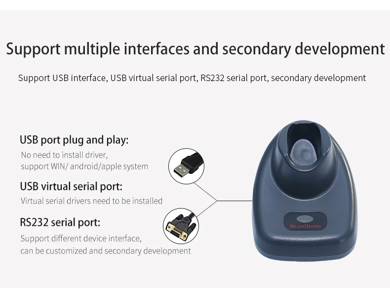 Беспроводной сканер штрих-кода, сканер, лазерный, USB/RS232, беспроводной, ручной, штрих-код, 433 Гц, база, беспроводной зарядный SH-5000-1D