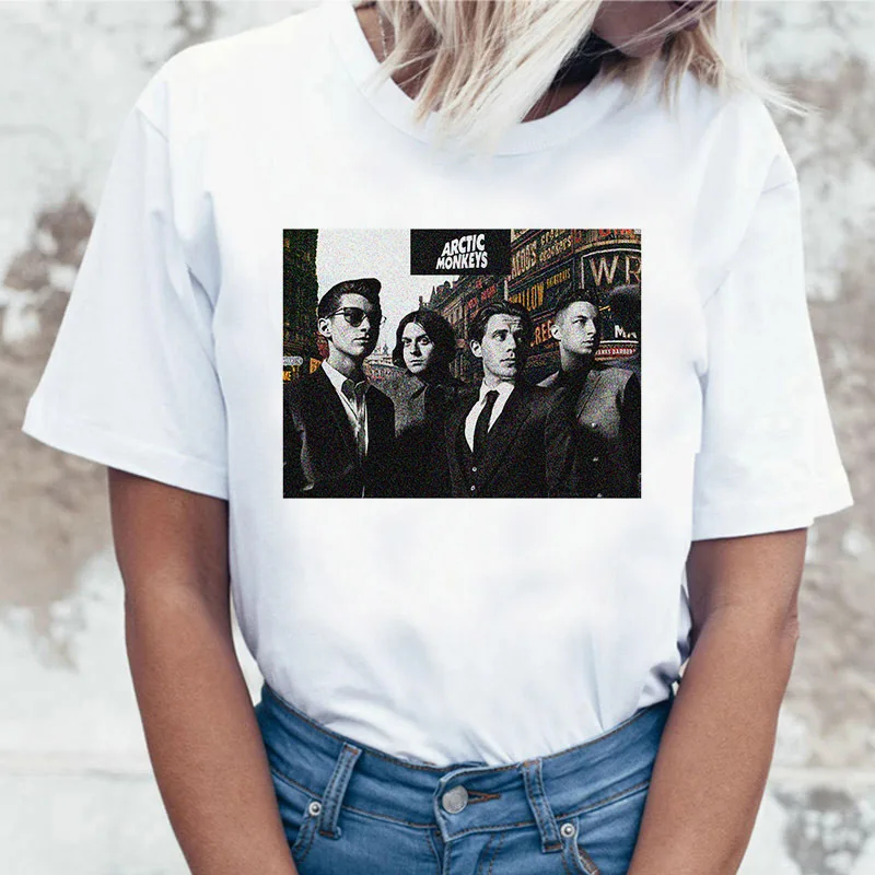 Белая женская футболка с принтом «Arctic Monkeys», летние топы с коротким рукавом и круглым вырезом, женская футболка в стиле панк-рок с буквенным принтом, женская футболка