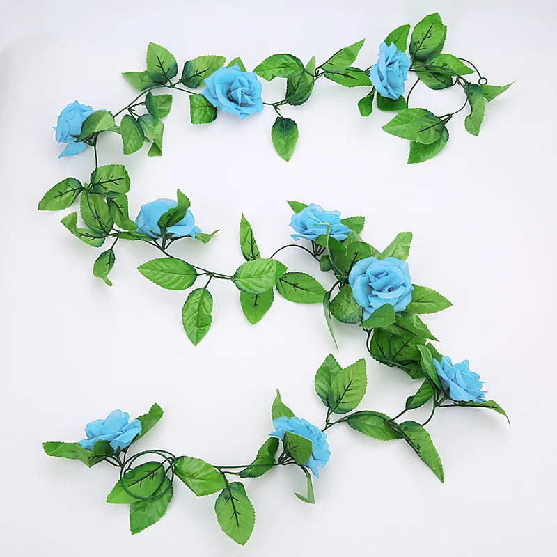Blue 250 см/лот шелковые розы плюща лоза с зелеными листьями для дома Свадебные украшения поддельные листья diy Висячие гирлянды искусственные цветы - Цвет: Blue