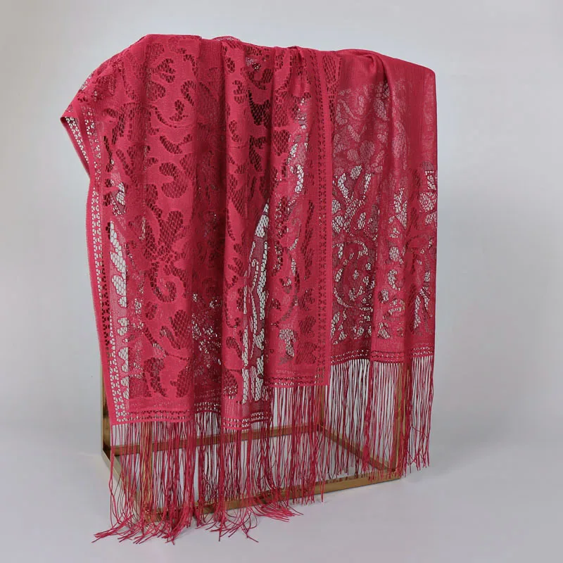 2018 Женщины Испания Модная кружевная цветочная косынка с шарфом Сплошной одноцветный резной цепочкой Шарфы Эшарпы Фуляры 170*65 см.
