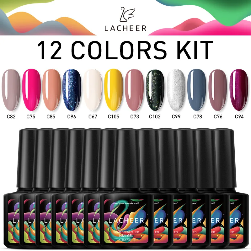 12PCS SET Lacheer УФ-гель для ногтей набор нужна Светодиодная лампа Гибридный гвоздь лак Полупостоянный УФ Гель-лак для ногтей Набор лаков длительного действия гель - Цвет: 12PCS SET