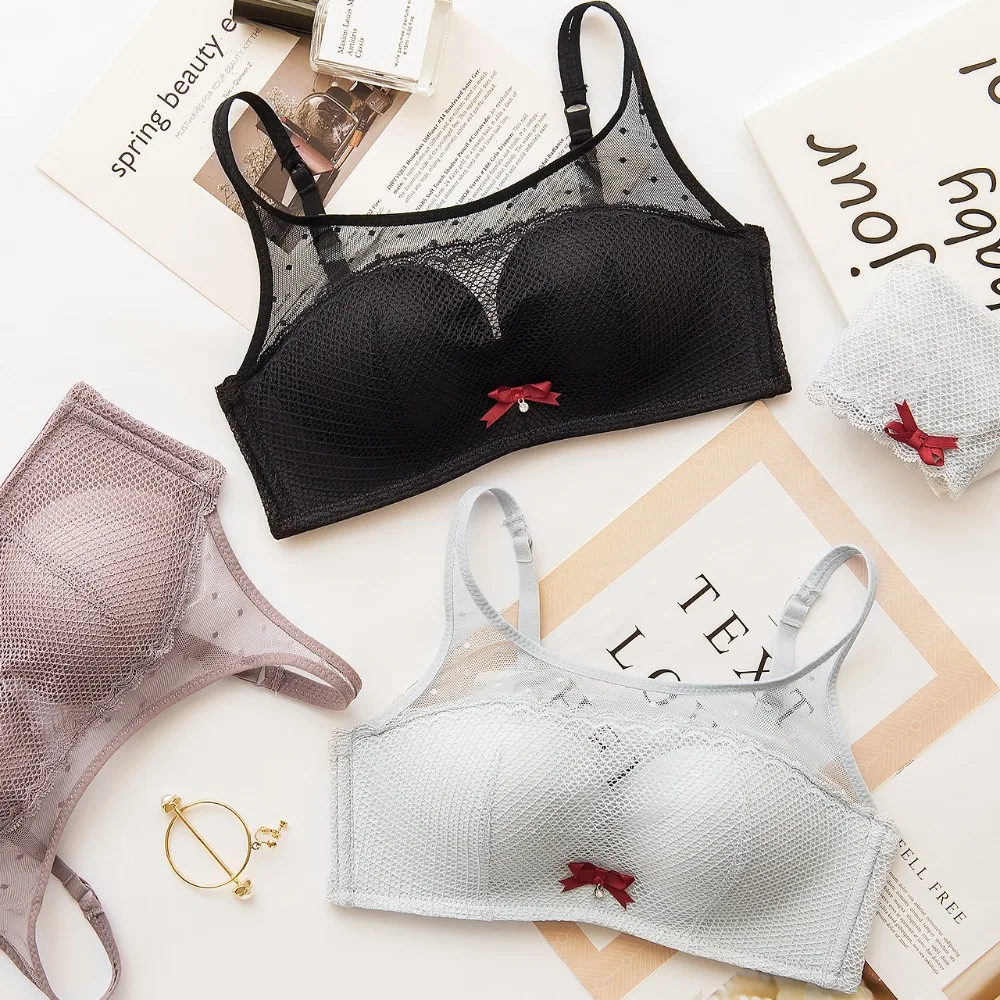Summer new fresh seamless young girls small lace underwear sets push up women lingerie set sexy fashion bra and panty 4 colors | Женская