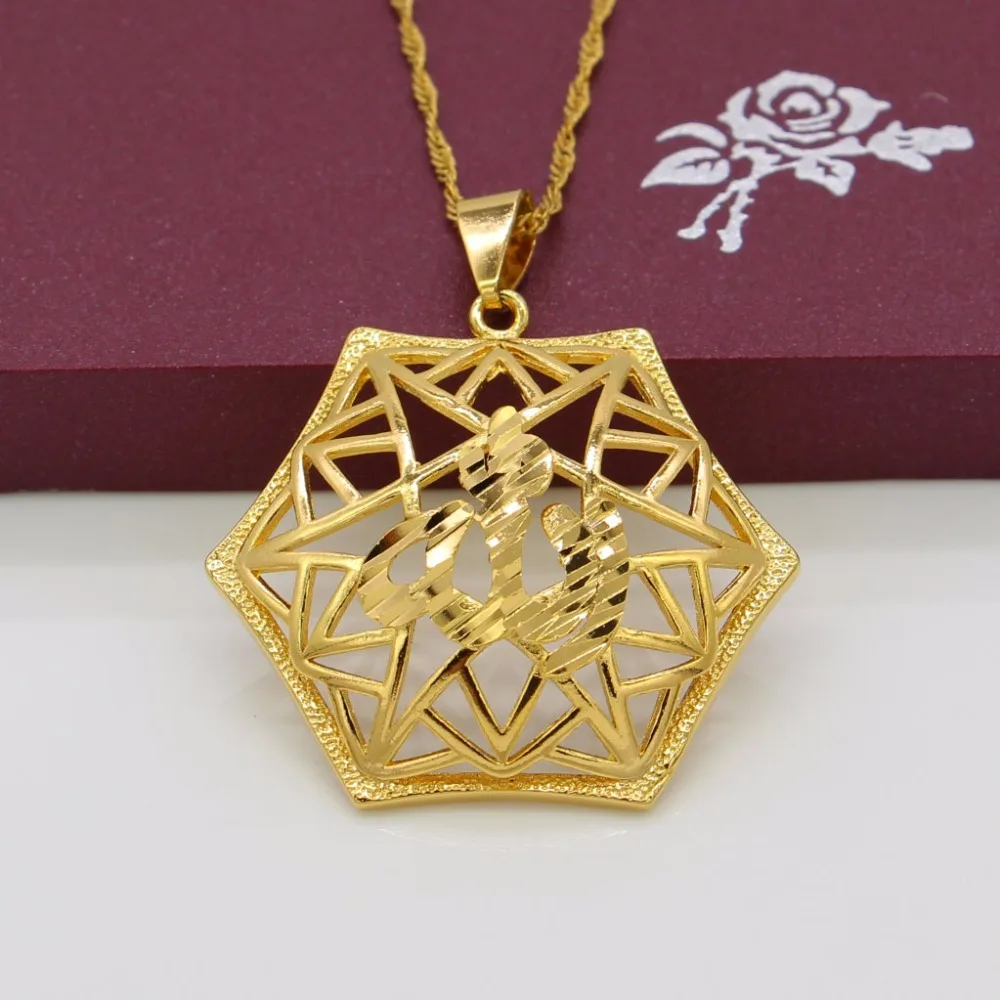 Адиксин ромбовидный полый Бог кулон ожерелье золотой цвет цепь ювелирные