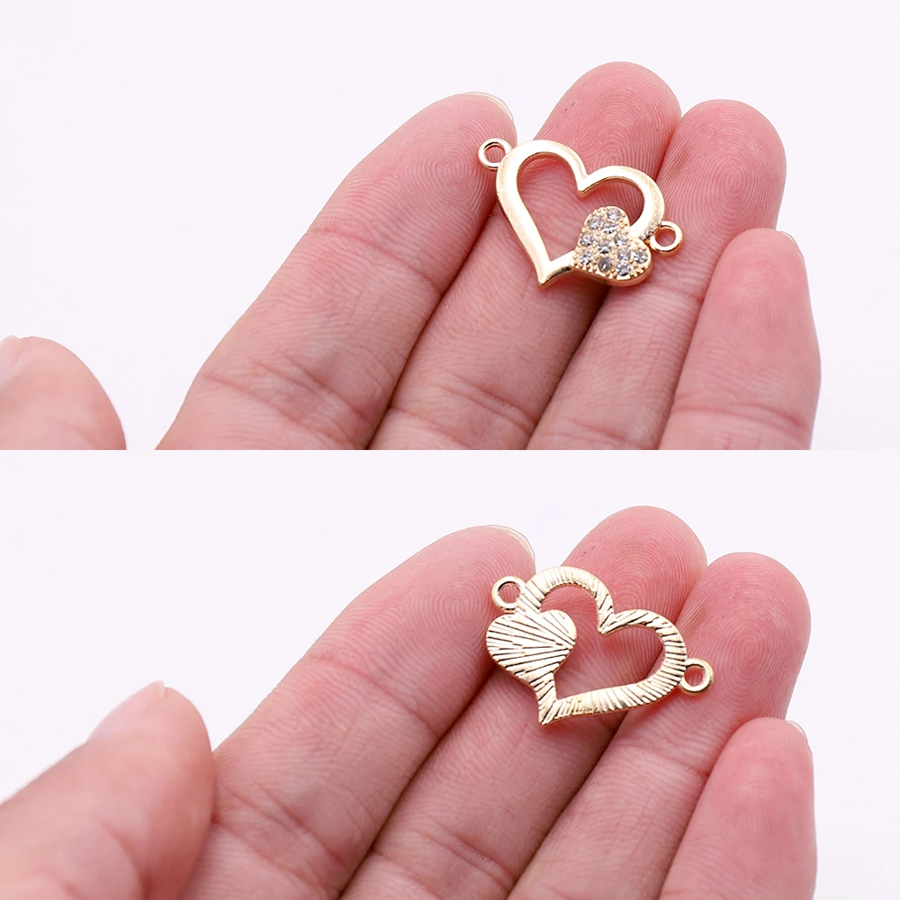10 шт золотистый в форме сердца шармы соединители с Стразы круглые для животных