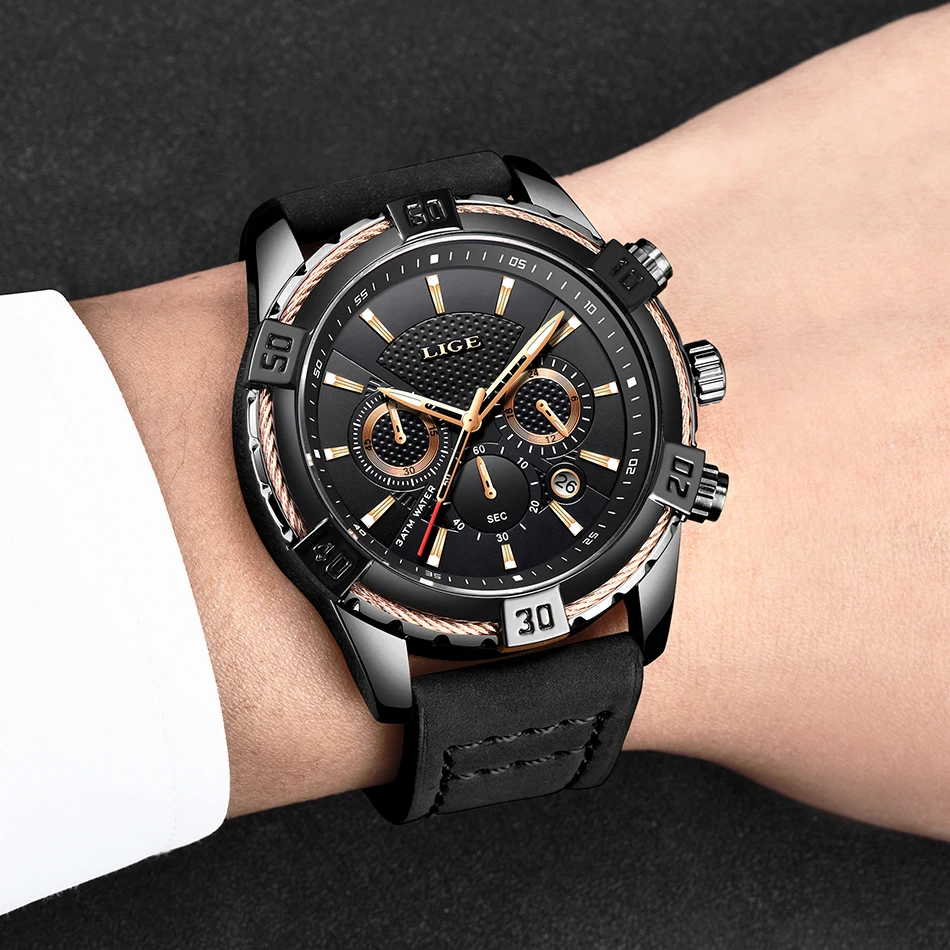 Horloges Mannen LIGE мужские модные повседневные водонепроницаемые кварцевые часы с кожаным ремешком, мужские часы от ведущего бренда, роскошные спортивные часы с хронографом