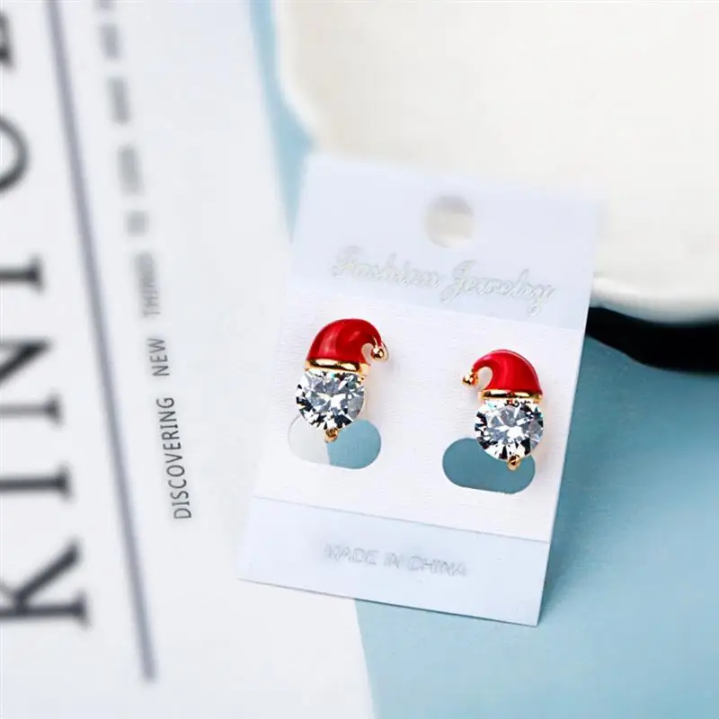 Gift Trendy Christmas Santa Claus Hat Dangle Ear Stud Alloy Crystal Earrings for Women Girls X1009 | Дом и сад