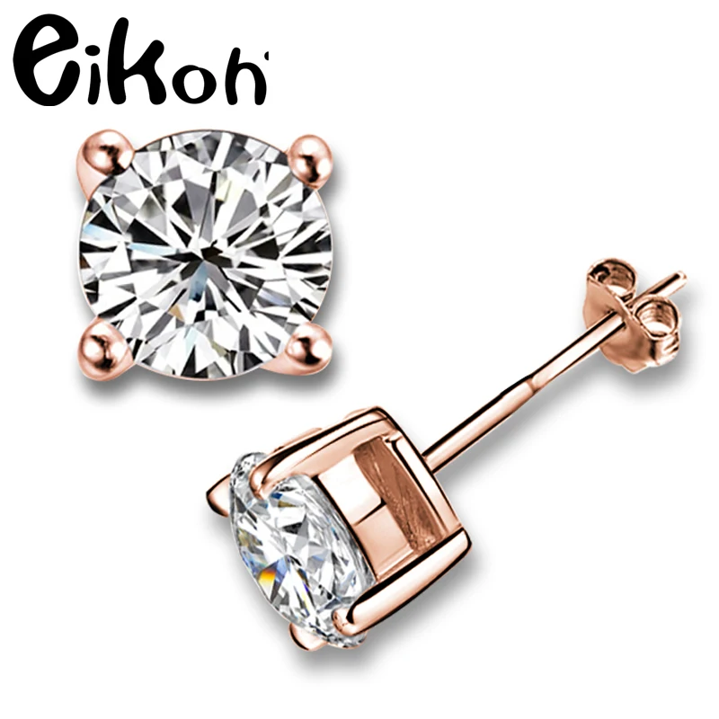 Eikoh Fashion Women Earrings 4 Prong CZ Crystal Stud White Gold/Gold Color Classic Jewelry for Party Daily Ware Gift | Украшения и