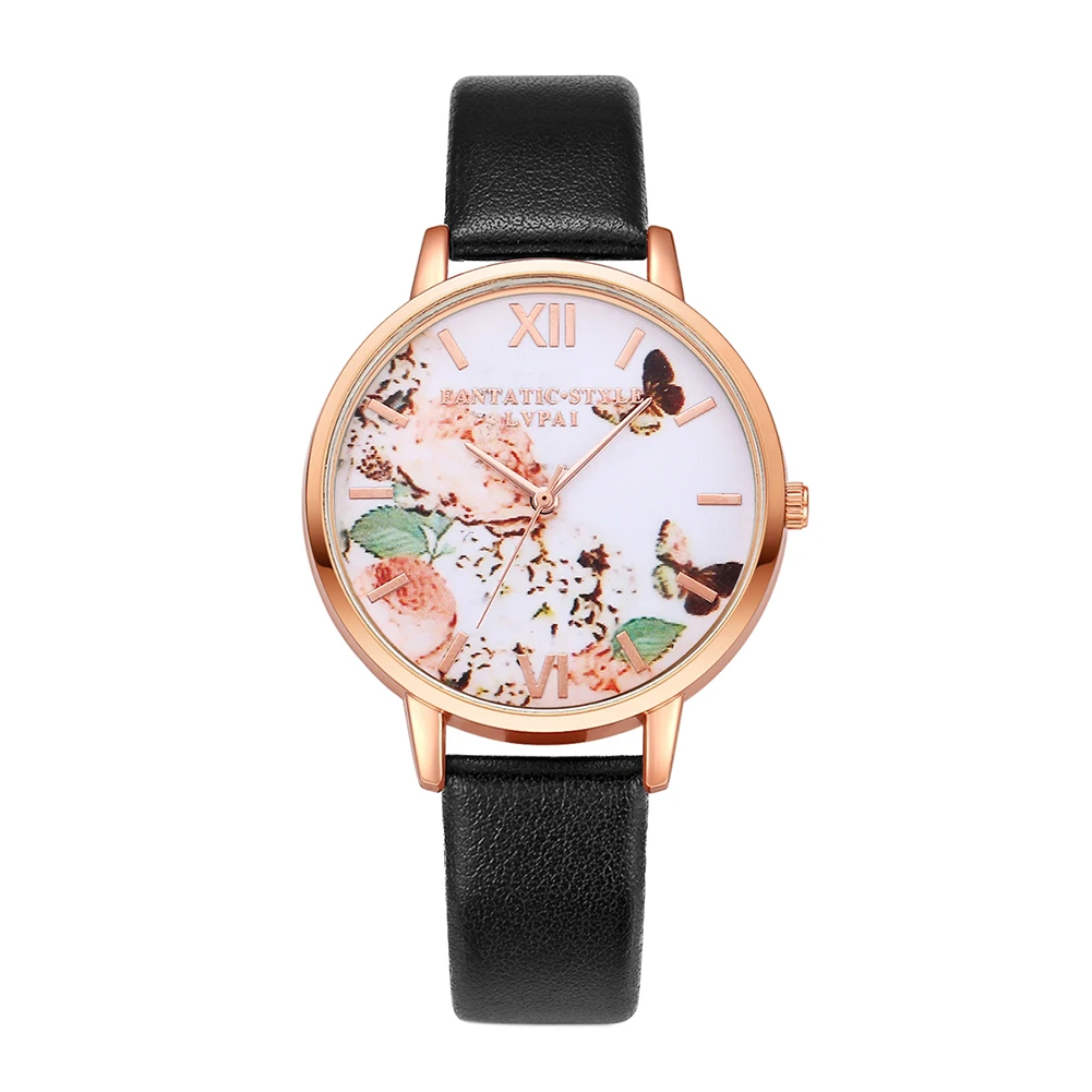Женские часы бабочки черные женские модные с розовыми цветами relojes mujer bayan saat|saat