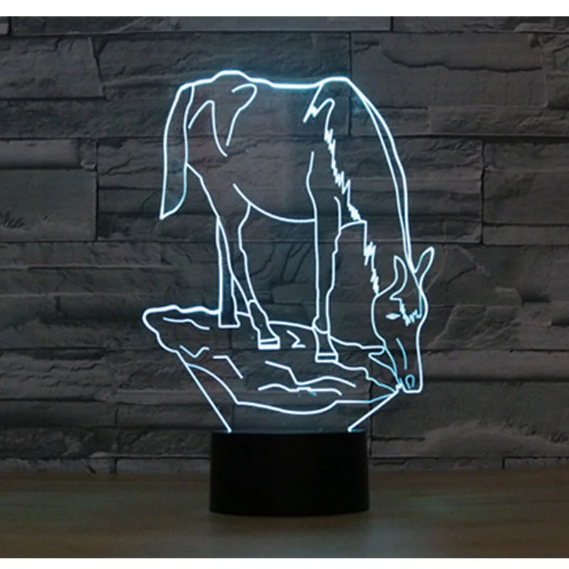 3D LED ночник лошадь Питьевая вода с 7 видов цветов свет для украшения дома лампа