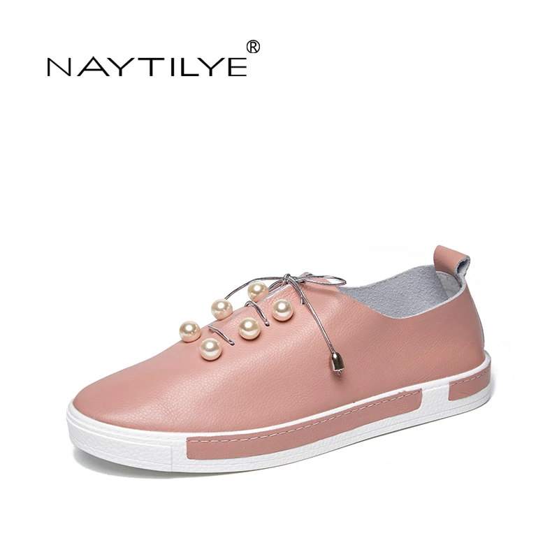 NAYTILYE 2018 New Women's Flats Comfortable Leather Color black Light pink white size 35-43 | Обувь
