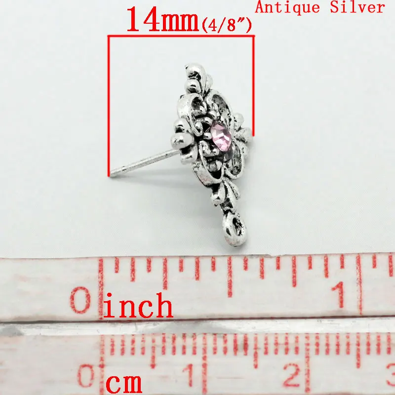 Медные сережки DoreenBeads серебристые с розовым цветком 19 мм (6/8 дюйма) x 14 (4/8 4 шт.|earring