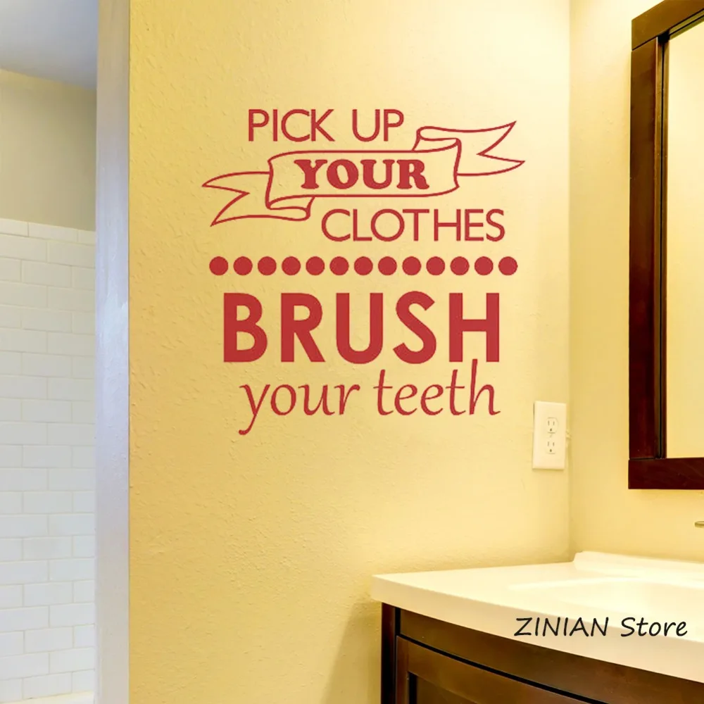 House Rule Quote Wall Sticker for Bathroom Brush Your Teeth Decals Removable Art Wallpaper Poster Pick Up Clothes Z053 | Дом и сад