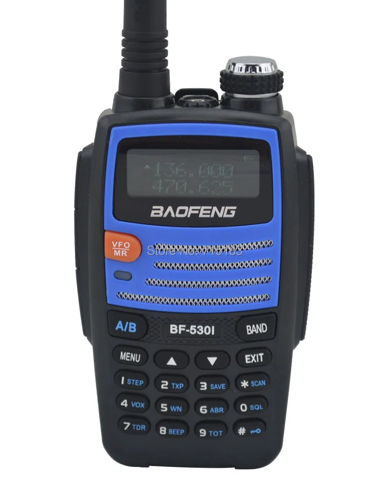 Color Blue baofeng BF-530I 136-174MHz & 400-520MHz Dual Band 5W/1W 128CH FM 65-108MHz with Free Earphone Portable Two-way Radio