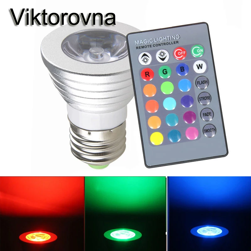 3 Вт E14 E27 RGB СВЕТОДИОДНАЯ Лампа Волшебная 16 цветов меняющаяся диммируемая
