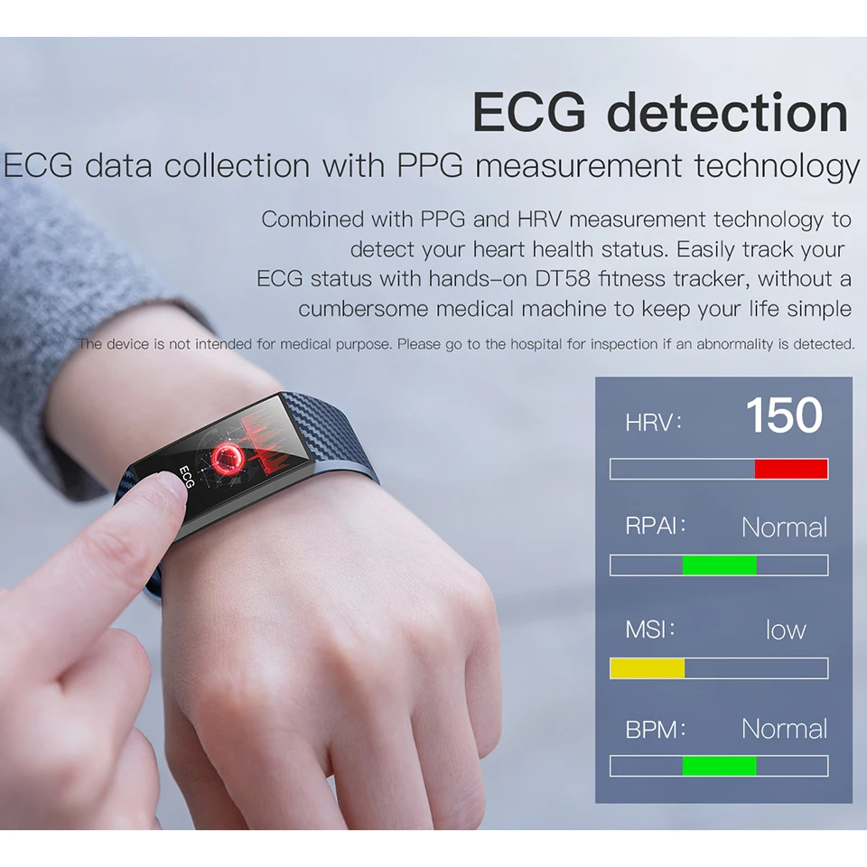 Смарт браслет ECG Bluetooth 4 2 фитнес трекер часы пульсометр измерение температуры