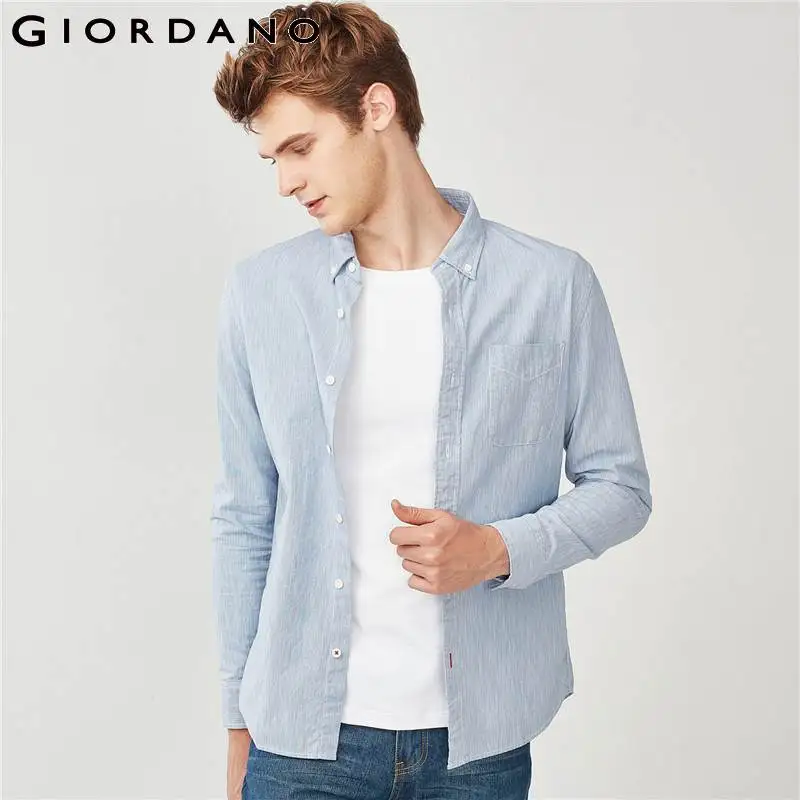 Giordano мужские рубашки с длинным рукавом однотонный хлопковый воротник хит продаж