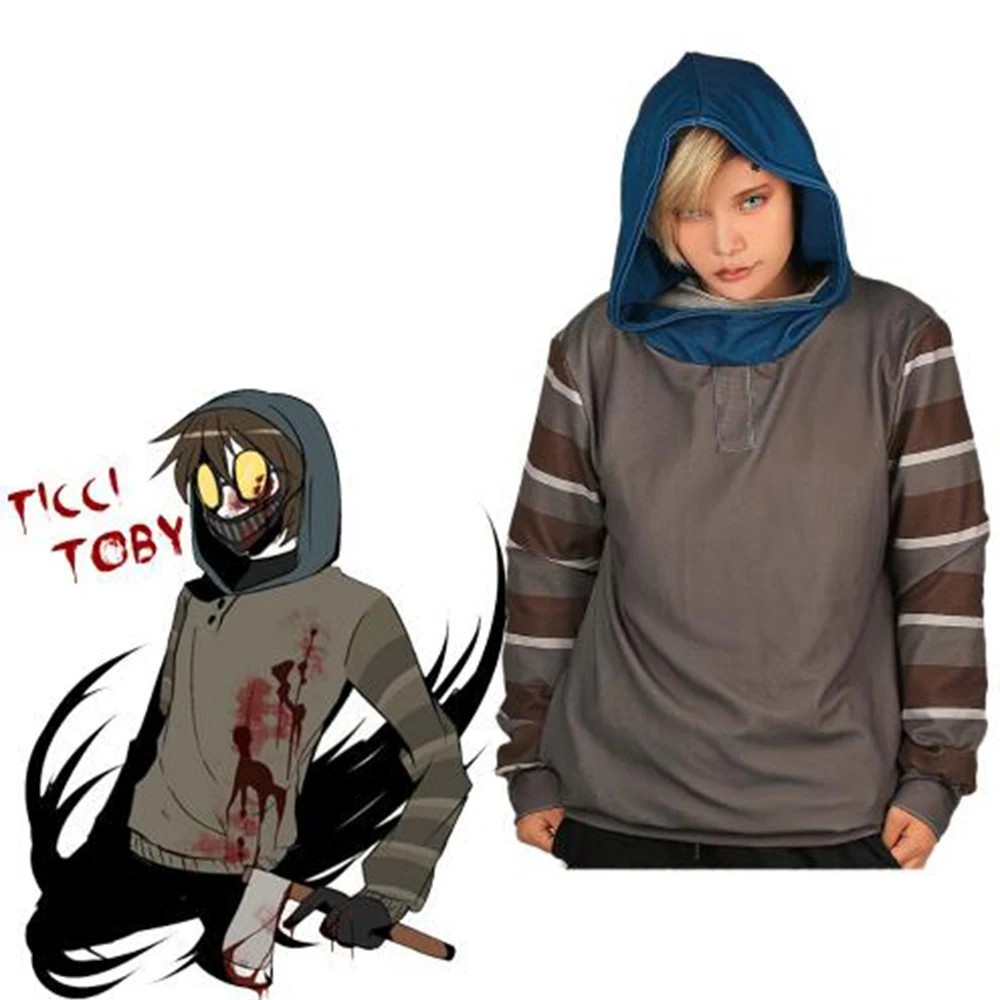 Толстовка ужасов Creepypasta Ticci Toby теплая флисовая толстовка серый пуловер с