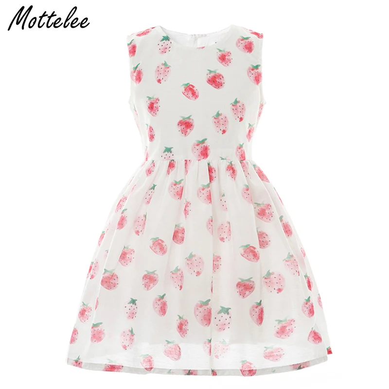Girls Dress Strawberry Kids Summer Dresses Children Birthday Party Frocks Cotton Fruit Casual Baby Clothing for Girl | Детская одежда и