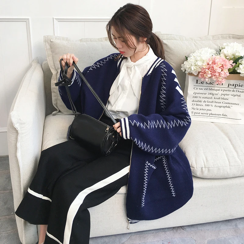 Весна-осень новинка женский свитер 2018 свободный длинный вязаный кардиган Mediun с