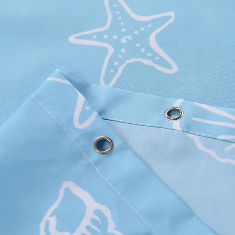 

High Quality Waterproof Mediterranean Blue Printing Custom Shower Curtain with Hooks Bathroom Curtains for Home Decorations