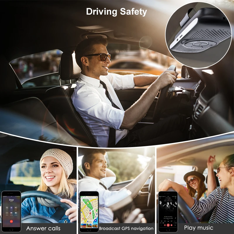 Фото Handfree Bluetooth Car Kit MP3 Player Bluetooth 4.2 EDR SIRI 3W Speaker Car Bluetooth Handsfree Kit Support TF Connect 2 Phones №3