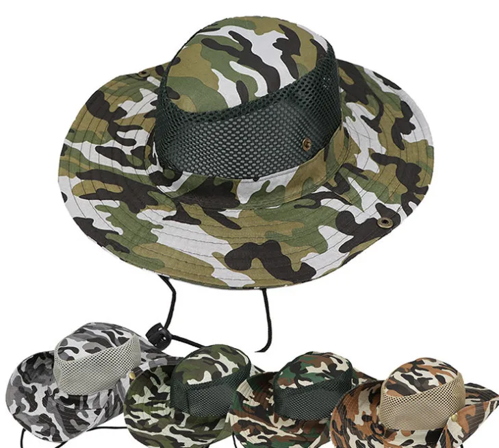 50pcs New Mens Fisherman Hat Sun Protection Adjustable Cap Camouflage Boonie Hats | Аксессуары для одежды