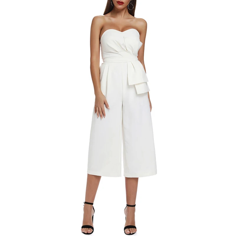 Max Spri 2019 New Women Fashion Office Lady Sexy Strapless Backless Ruffles Half Length Pant Party Club Bodycon Casual Jumpsuit | Женская