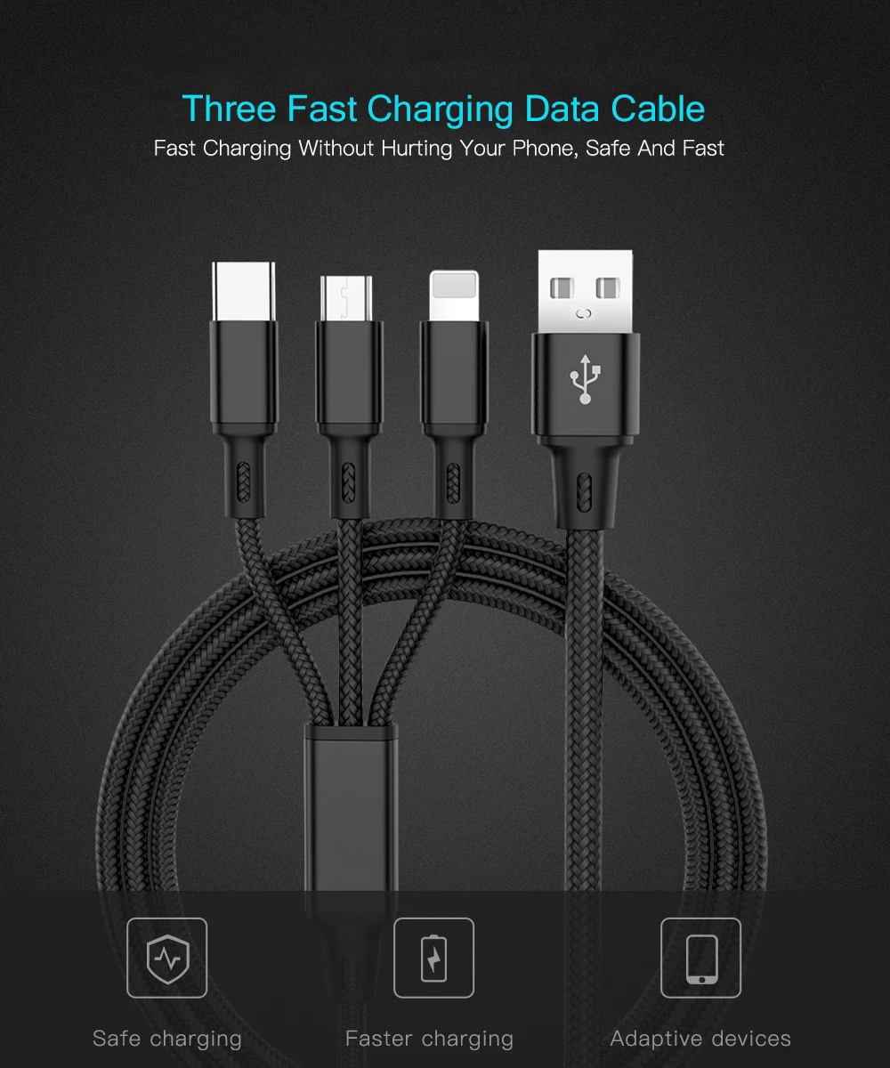 Usb-кабель зарядное устройство 3 в 1 Micro USB кабель для samsung S9 для iPhone XS X 8 7 6 для Android USB TypeC зарядное устройство Шнур